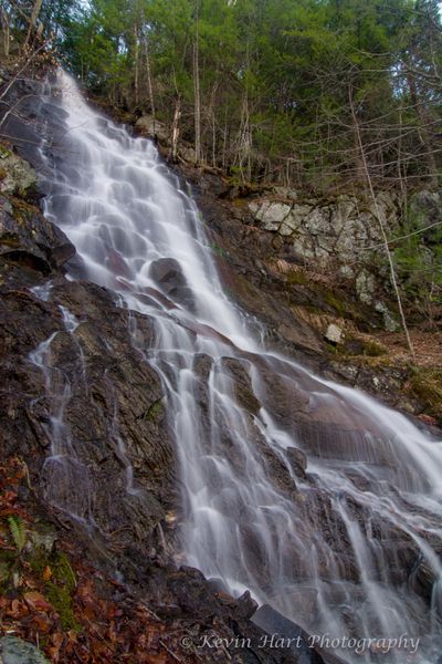 Vertical image of the tall Woodbury Falls in Woodbury, VT.